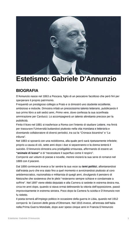 Gabriele D'Annunzio, introduzione all'Estetismo e vita .